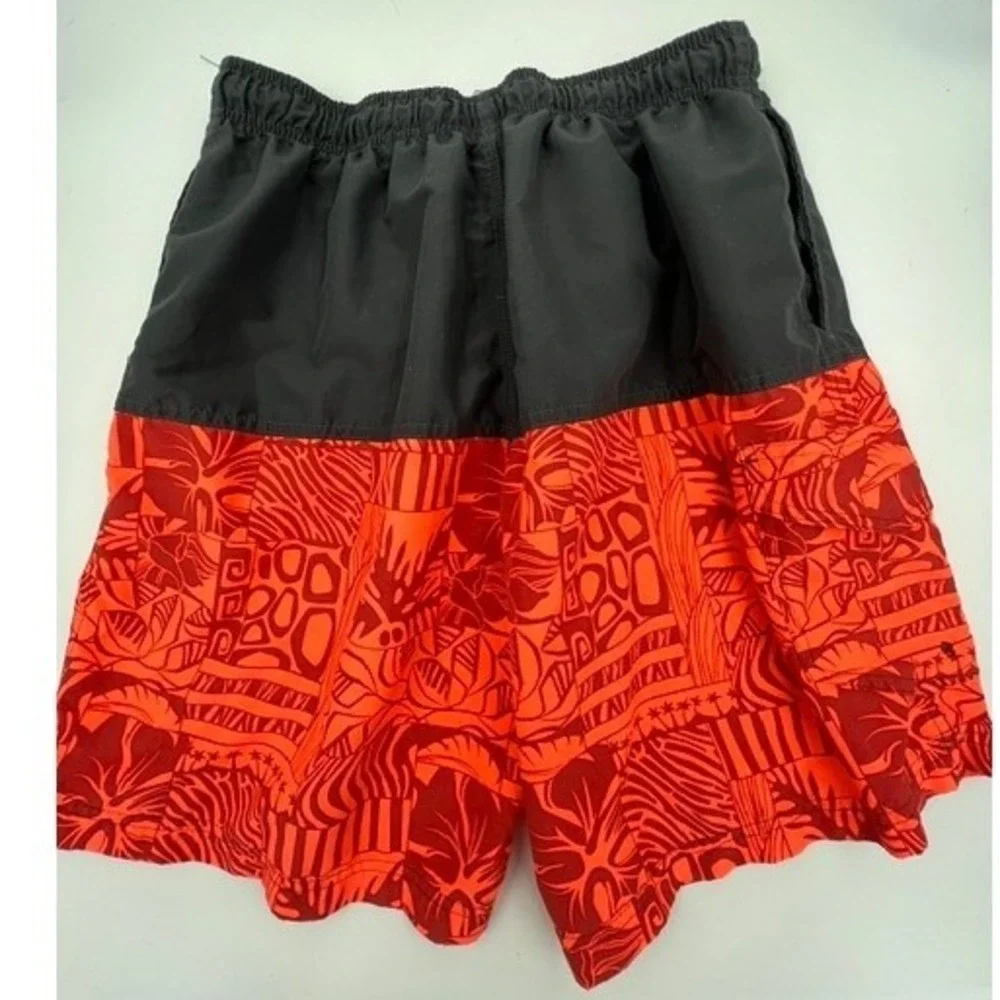 RS Surf Board Shorts Men Size M Orange Grey Good Tribal Print Swim Trunks